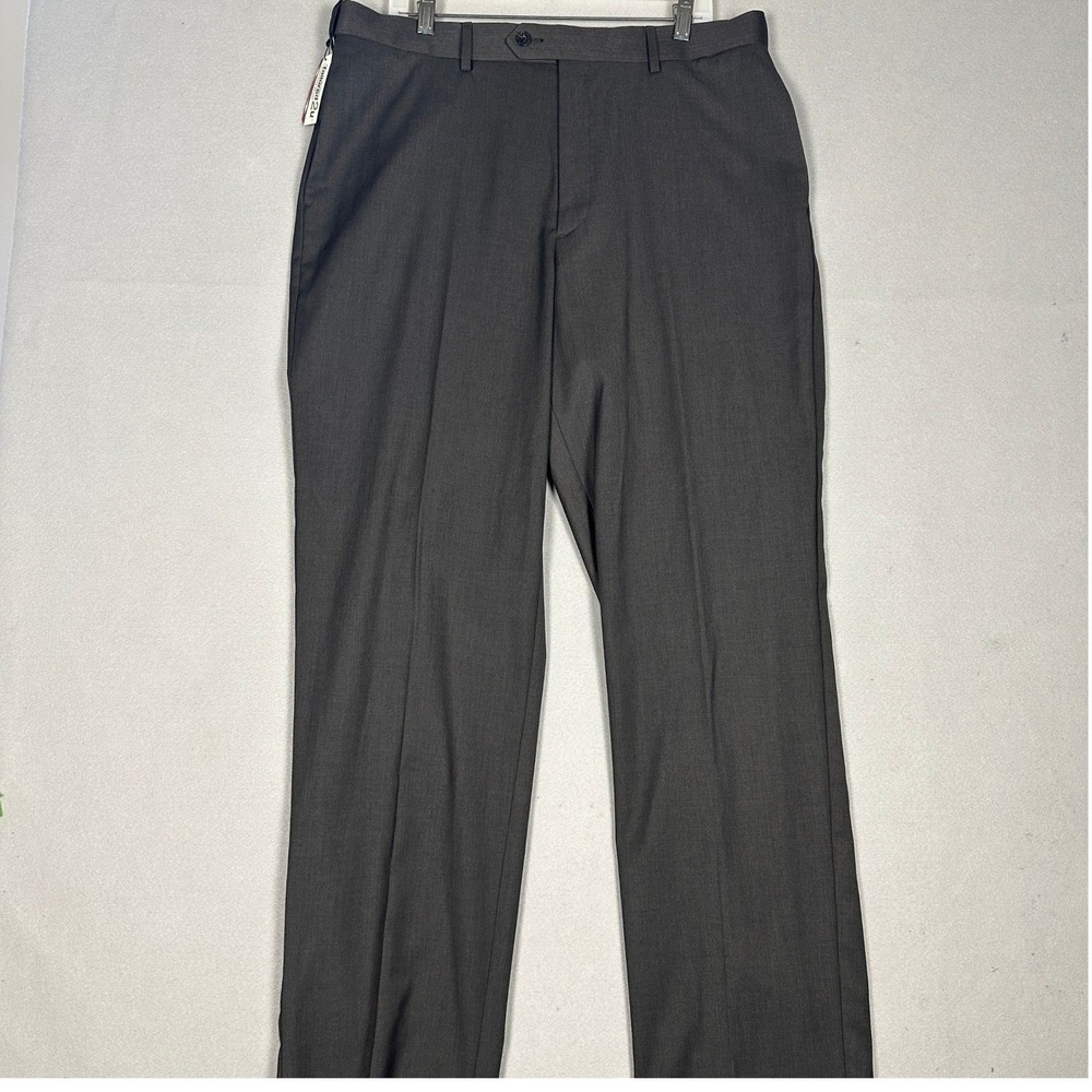 NEW Savane Select Edition Pants Men 36X34 Dark Grey Relaxed Fit Dress Flat Front